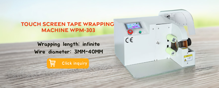 Oppgrader ledningshåndtering med WPM-303 Touch Screen Tape Wrapping Machine! Nyt smarte kontroller, allsidige moduser og høyhastighetspresisjon.