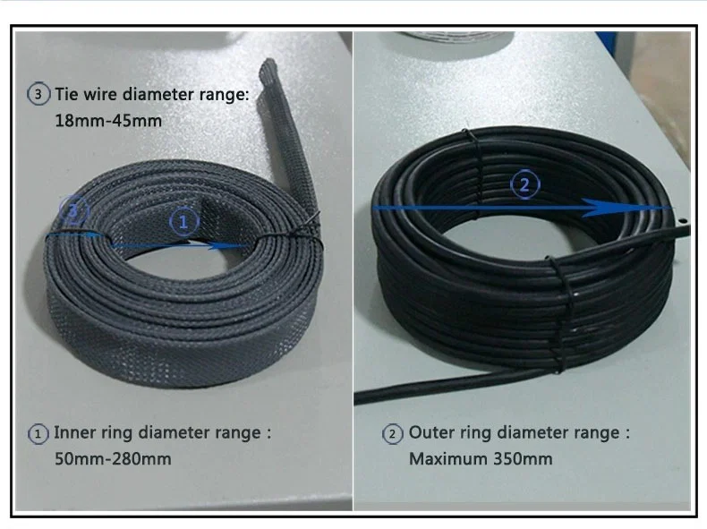 Eksempel på kabelspole-bindingsbunt med målertelling, wire cutting coil winding binding machine, cable rewinding machine, helautomatisk binding wire tie-maskin, wire winding coil machine 
