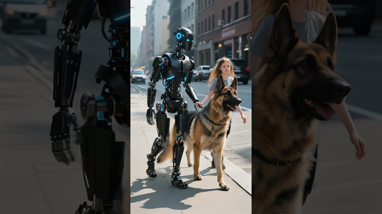 Robot går tur med hund – futuristisk syn på gaten!